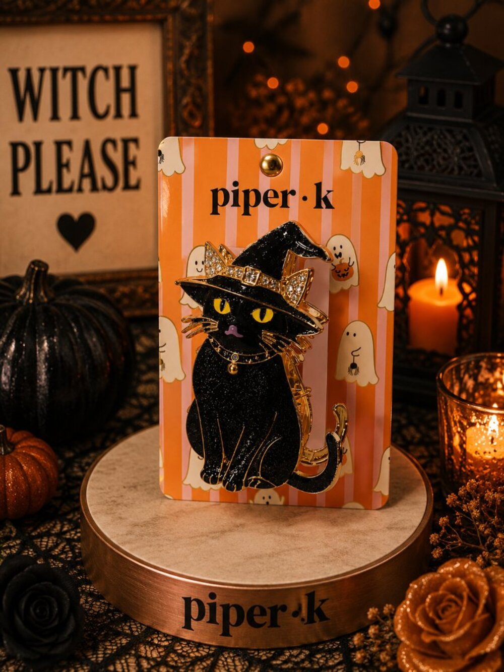 Piper K Halloween Black Cat Witch Hair Claw Clip NWT